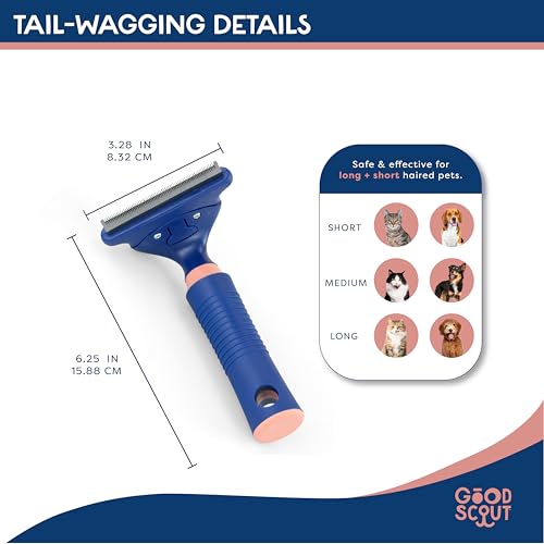 Good Scout Stainless Steel Pet Hair Rake, Best Deshedding Tools for Dogs & Cats, Gentle, Safe & Effective Grooming Tool for Long & Short Haired Animals - style: Deshedding Brush