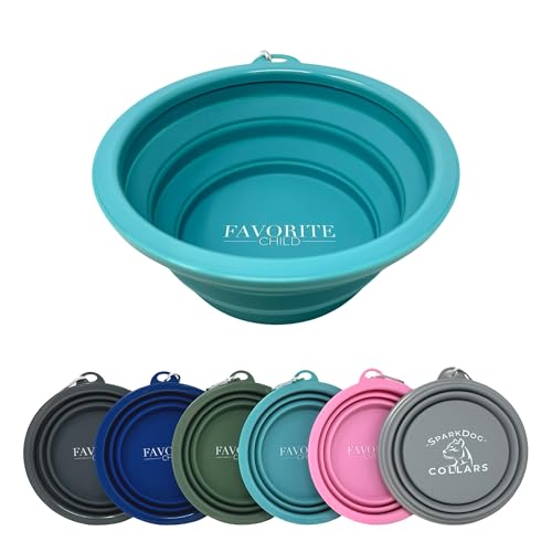 SparkDog Favorite Child Collapsible Dog Bowl, 1000ML (34oz) –XL Food-Grade Silicone Travel Bowl with Sturdy Rim – Extra Large Portable for Dogs & Cats – Great for Pet Lovers (Aqua) - color: Aqua-"Favorite Child"
