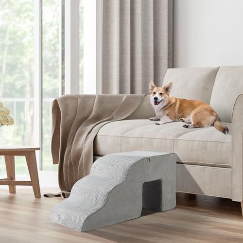 Dog Stairs Ramp,5 Step Pet Stairs for Small to Large Dogs,Non-Slip Bottom Dog Steps for High Bed,Sofa,Couch or Chair,High Density Foam Pet Step for Indoor Outdoor Car SUV (Grey B)