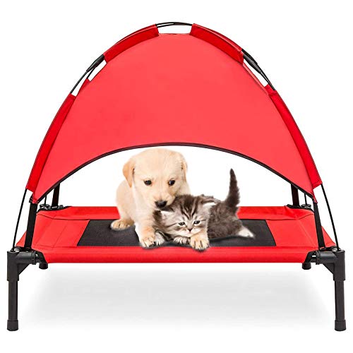 Elevated Dog Bed with Removable Canopy w/Convenient Carrying Bag Indoor Shade 1680D Portable Raised Oxford Fabric Outdoor Cooling Dog Cot Cat Bed Pet Tent for Camping (30", Red)