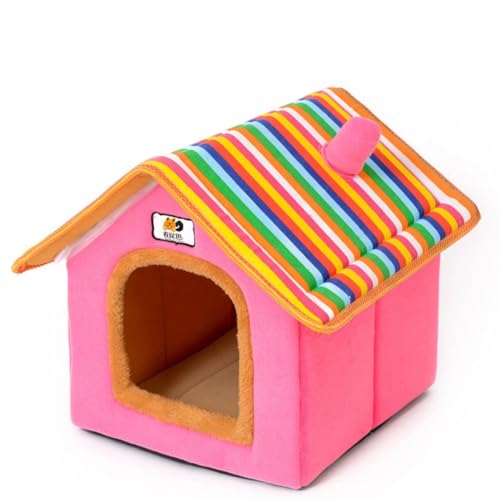 Dog House Cute Indoor Puppy Cave Cat Nest with Removable and Washable Cushion Plush Kennel Pet Bed - color: Pink, size: M