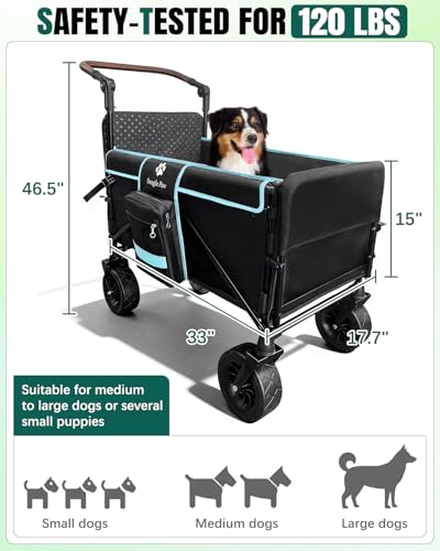 Snagle Paw Extra Large Dog Stroller,Wagon Cart for Medium Large Dogs up to 120lbs | All Terrain Foldable Pet Stroller with Ramp & Tailgate (Extra Space), Adjustable Handle & One-Step Brake - color: blue