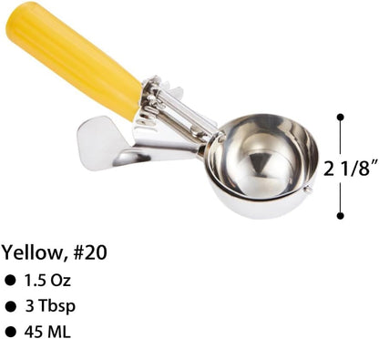 Saebye Portion Scoop - #20 (1.5 oz) - Disher, Cookie Scoop, Ice Cream Scoop - Portion Control - 18/8 Stainless Steel, Yellow Handle, For Cookie, Ice Cream, Meatball, Muffin, Cupcake, Protein Balls - size: #20/ 1.5 oz