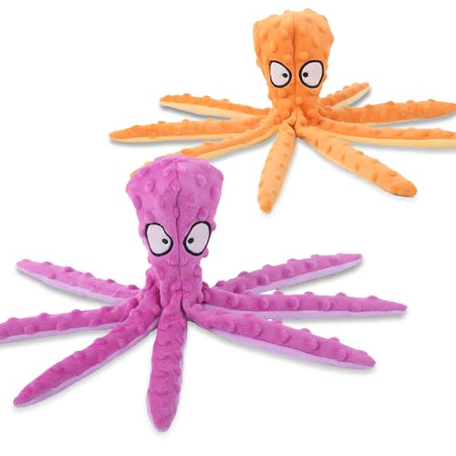 Octopus Dog Toy, Stuffing Free Octopus Dog Toy, Squeaky & Crinkle Plush for Aggressive Chewers Dogs, for Interactive Play, Teething & Anxiety Relief (2PCSA) - color: 2PCSA