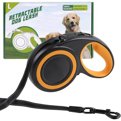 Retractable Dog Leash 16ft, Heavy Duty Pet Walking Leash for Medium/Large Breed up to 110 lbs, 360° Tangle-Free Long Retract Dog Lead, Soft Grip, One-Hand Brake