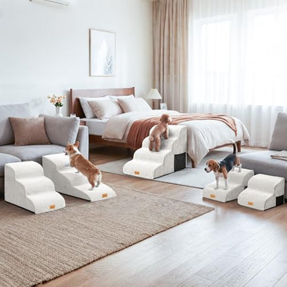 Topmart High Density Extended Foam Dog Ramp&Steps 2 Tiers,11.8" High,Non-Slip Dog Stairs,Soft Foam Pet Ladder with Removable Cover,Best for Injured,Older Cats,Pets with Joint Pain - color: White, size: 21.7*15.7*11.8
