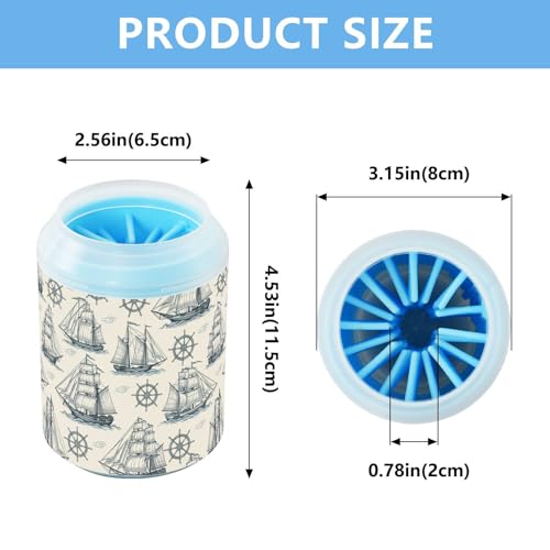 Ships Beige Pattern Dog Paw Cleaner Cup with Soft Silicone Brush, Lightweight Small Portable Muddy Paw Washer for Dogs, Easy to Use Pet Foot Cleaner