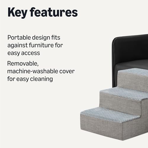 Amazon Basics Dog Steps, 14.4" H, 3-Step Pet Stairs with Non-Slip Bottom for Bed Couch and Sofa, Indoor Dogs and Cats, Grey - size: 3-Step