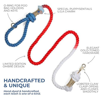 Patriotic 5 ft Braided Cotton Rope Leash for Medium & Large Dogs – Enjoy Tangle-Free Walks with Soft Comfortable Grip & Reliable Control Durable for Daily Walks, Training & Special Moments - USA Leash - color: USA Leash