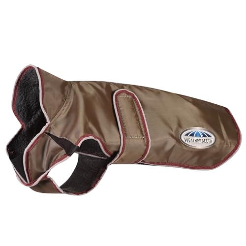 WeatherBeeta ComFiTec Windbreaker Free Deluxe Dog Coat, Olive Green/Burgundy/White, 12" - color: Olive Green/Burgundy/White, size: 12"