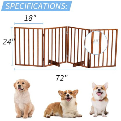 24" Tall Freestanding Pet Gate 4-Panel Wooden Dog Fence with 2 Support Feet, Wooden Folding Dog Barrier for Indoor, Stairs, Doorways, Halls, Kitchen No Assembly Required (Brown) - size: 24in Brown