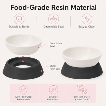 Tilted Angle Dog Bowls - Slanted Resin Dog Cat Food Bowl, Non-Slip Pet Feeder with Detachable Silicone Stand (Black, L - 4 Cup) - color: Black, size: L - 4 Cup