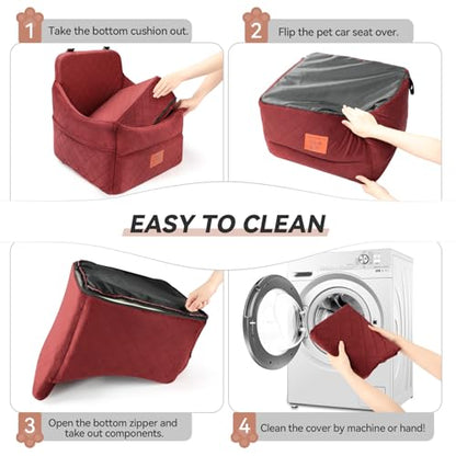 GL GLENSLAVE Dog Car Seat for Small/Medium Dogs, Dog Booster Car Seats with Thick Cushion for Dogs Under 35lbs, Detachable Washable Pet Carseat with Storage Pockets, 2 Safety Belts(Red) - color: Red