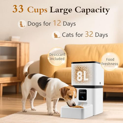 Yakry Automatic Dog Feeder with Camera - 8L/33 Cups Smart Pet Feeder for Small/Medium Dogs & Cats, 5GHz/2.4GHz WiFi App Control, 1080P HD Night Vision, 2-Way Audio, Timed Dry Food Dispenser Indoor - size: 8L