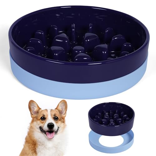 Sted Ceramic Slow Feeder Dog Bowls with Silicone Base, Slow Feeding Dog Bowl Small Medium Breed, Dogs Food Bowls for Fast Eaters, Puzzle Dogs Food Bowl, Maze Blue - color: Blue, size: Medium-8 inches