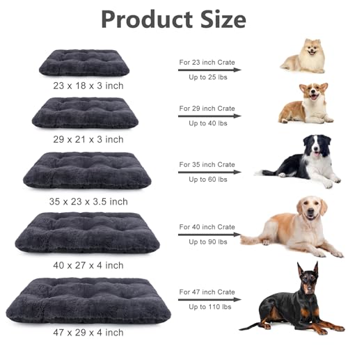 JOEJOY Dog Bed Crate Pad, Deluxe Plush Washable Dog Beds Fulffy Soft Kennel Pad Anti-Slip Pet Sleeping Mat for Medium Small Dogs, 29" x 21", Dark Grey - color: Dark Grey, size: M(29"x21"x3")