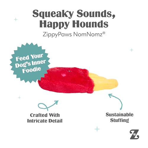 ZippyPaws NomNomz - Dog Squeaky Toys to Keep Them Busy, Funny Food Plush for Small & Medium Dogs, Cute Stuffed Puppy Toy, Pet Products, Gift for Dogs of All Breeds, Soft and Cuddly - Fries - color: Fries