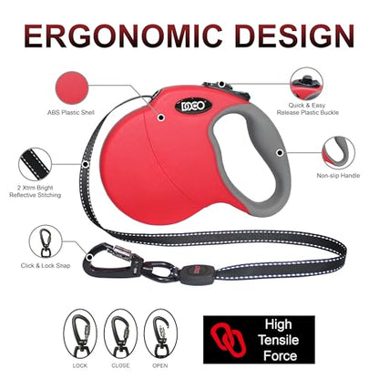 DOCO Retractable Dog Leash for Small Dogs Reflective Tape Lead with Stop and Lock Control, 360° Swivel Snap & Anti-Slip Grip Dog Leashes - Black, Small - color: Black, size: Small 13ft