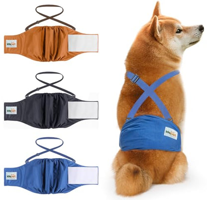 Idepet Belly Bands for Male Dogs with Suspender Detachable, 3 Pack Male Dog Belly Bands Washable Doggie Boy Diapers Reusable Male Pee Wraps for Small Medium Dog L - size: Large