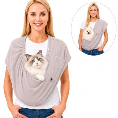 Cat Sling & Dog Sling Carrier for Small Dogs and Cats (3-14 lbs) – Ultra Soft Fleece Puppy Carrier for Indoor Home Use,Hands-Free Cat Carrier with Wide Shoulder Strap, Cozy Pet Sling (Grey) - color: Grey