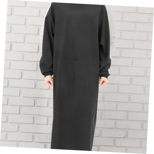 HOMSFOU Waterproof Apron with Long Sleeves Oilproof and Easy to Maintain Smock for Dishwashing Kitchen Work - color: Black