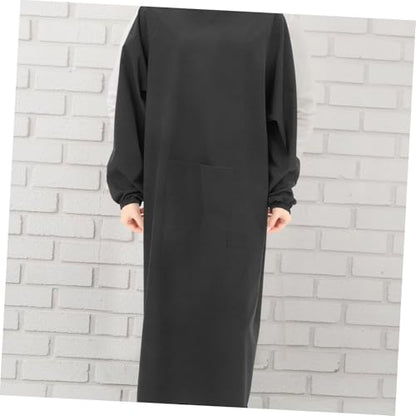 HOMSFOU Waterproof Apron with Long Sleeves Oilproof and Easy to Maintain Smock for Dishwashing Kitchen Work - color: Black