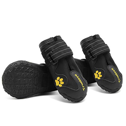 Truelove Dog Boots,Waterproof Pet Shoes with Reflective Straps for Paw Protectors Small Medium Large Dog Summer Winter Snow Outdoor Walking - color: Black, size: Size 1: 2.24"x1.38" (L*w) (Pack of 4)