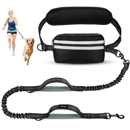 Hands Free Dog Leash with Pouch, Retractable Bungee with Double Padded Handles, Dog Leashes with Bungee for Medium & Large Puppy (Black/Olive Green) - color: Black/Olive Green