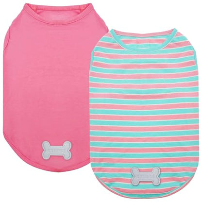 KYEESE 2Pack Dog Shirt, Soft Striped Dogs T Shirts, Lightweight Doggie Tank Top Cat Clothes, Sleeveless Dog Shirt for Small Dogs, Stretchy Pet Vest, Pink, Small - color: 01# 2Pack (Pink+Striped), size: Small (4-7lbs)