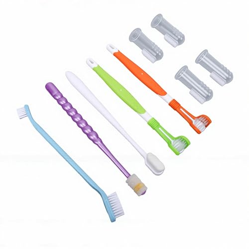 Sorandy 8 Pack Dog Toothbrush Kit, Triple Head and Double Head Dog Toothbrush Set, 360 Finger Brush, Multi Angle Cleaning Brushes for Cat Oral Health (Style 1)