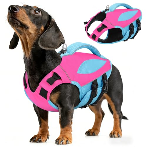 AOFITEE Dog Life Jacket, X-Small Dog Life Vest for Swimming Boating, High Buoyancy Puppy Swim Vest Swimsuit with Rescue Handle, Adjustable Reflective Pet Lifesaver Lifejacket