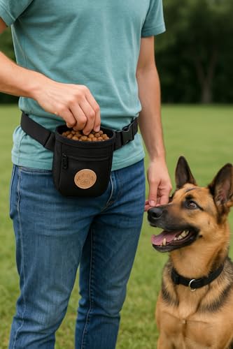 Dog Treat Pouch with Adjustable Waist Belt – Hands-Free Dog Training Bag, Treat Holder with Zipper Pocket for Phone & Keys, Lightweight, Durable & Easy to Clean, (Black) - color: Black