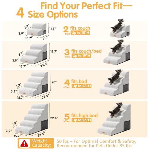 Topmart 3 Tiers Foam Dog Ramps/Steps, Non-Slip Pet Steps | Extra Wide Deep Dog Stairs, High Density Foam Pet Stairs/Ladder, Best for Older Dogs, Cats,Small Pets - color: Light Grey, size: 23.6*15.7*15.7