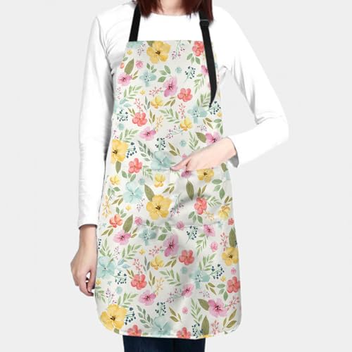 Sweetshow Cute Dog Apron with 2 Pockets and Adjustable Neck Waterproof Kitchen Cooking Dog Grooming Aprons for Women Men - color: Watercolor Flower