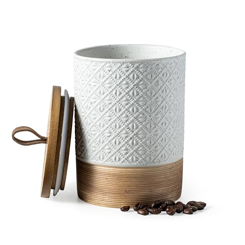 Miamolo Large Coffee Containers with Lids, Ceramic Coffee Canister Kitchen Food Storage Cookie Jars with Airtight Lid for Spice Sugar Tea Candy, Stackable Decorative Jars for Counter - White 28 fl.oz - color: White, size: 28 fl.oz