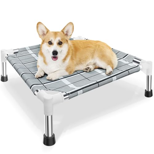 Elevated Raised Outdoor Dog Bed - Cooling Lifted Outside Dogs Cot Bed with Non-Slip Feet Dog Hammock Bed with Stainless Steel Frame Portable Puppy Pet Bed for Indoor & Outdoor - size: S:20'' x 20'' x 6''
