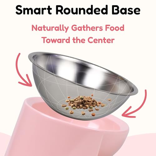 Tilted Dog Bowl for Flat-Faced & Senior Dogs, 15° Slanted Stainless Steel Dog Food Bowl, Elevated Pet Feeder for Small & Medium Dogs (Pink + Light Blue, M (420 ML / 1.5 Cups)) - color: Pink + Light Blue