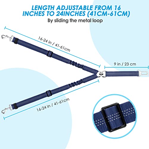 SlowTon Dog Seat Belt, Double Dog Seatbelt Adjustable Vehicle Safety Leash with Elastic Bungee Buffer, Reflective No Tangle Y Shape Two Dog Harness Seat Belt Splitter for Pets Car Trip (Blue, S) - color: K.Blue, size: 2 Small in 1