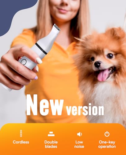 oneisall Dog Paw Trimmer, Cordless Paw Hair Trimmer for Dogs with Double Blades, Quiet 2 Speed Small Dog Grooming Clippers for Paws, Eyes, Ears, Face, Rump (White)