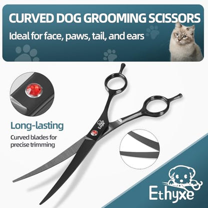 7.0" Professional Dog Grooming Scissors Kit – 3-Piece Set with Straight, Curved & Thinning Shears, Black Japanese Stainless Steel, Includes Grooming Comb for Dogs & Cats - style: Set