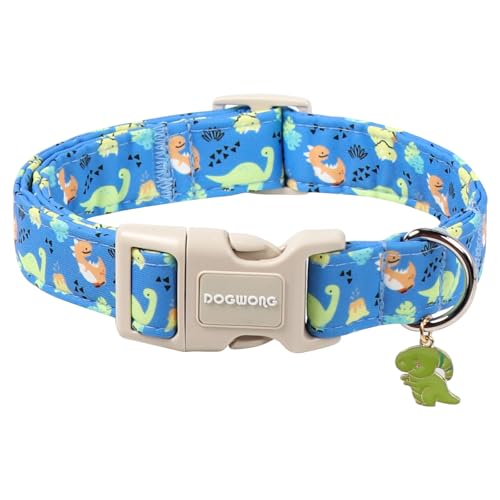 DOGWONG Blue Dog Collar Adjustable Soft Natural Fabric Boy Pet Dog Collar Cute Dinosaur Puppy Collars for Small Medium Large Dogs - color: Z: Dinosaur, size: Extra Small