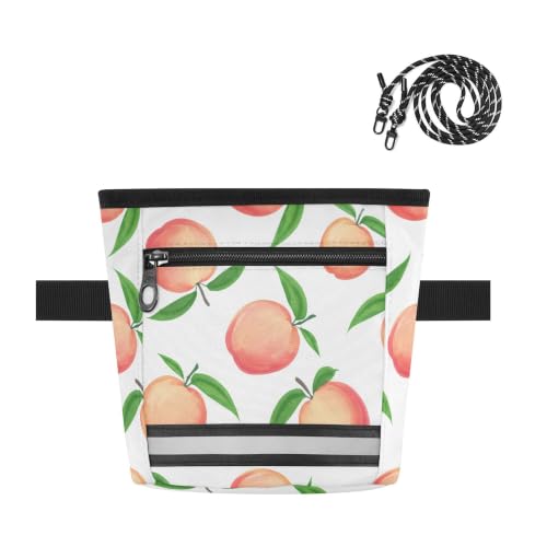 Peach Water-Resistant Dog Treat Pouch, 3 Ways to Wear Treat Bag with Magnetic Closure & Reflective Strip, Hands-Free for Pet Training, Walking
