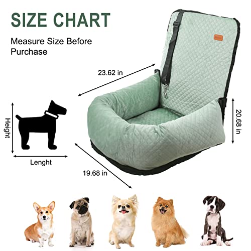 Dog Car Seat for Small Medium Dogs Up to 40lbs, Detachable Washable Soft Pet Booster Travel Bed for Front & Green Seat with Safety Leash Belt - color: Green
