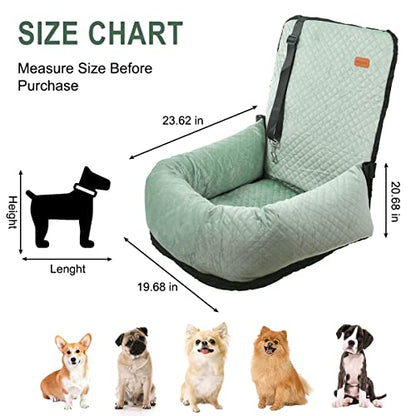 Dog Car Seat for Small Medium Dogs Pet Up to 40 lbs Green | Detachable Washable, Soft Pet Booster Travel Bed for Front & Seat with Safety Leash Belt - color: Green