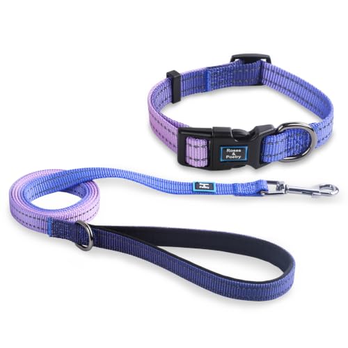 Roses&Poetry Small Dog Collar and Leash Set, Puppy Reflective Leashes with Collars, Adjustable Durable Matching Collar Leash for Small Dogs Girl (BluePurple-S) - color: BluePurple, size: S