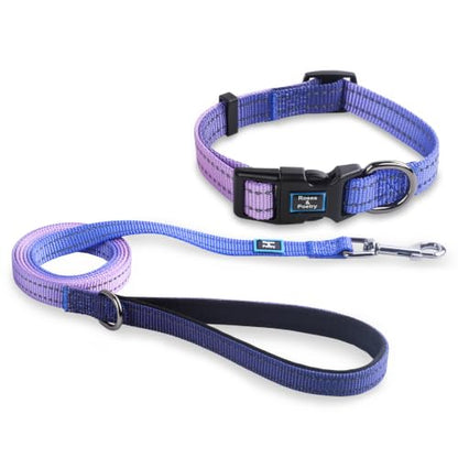 Roses&Poetry Small Dog Collar and Leash Set, Puppy Reflective Leashes with Collars, Adjustable Durable Matching Collar Leash for Small Dogs Girl (BluePurple-S) - color: BluePurple, size: S
