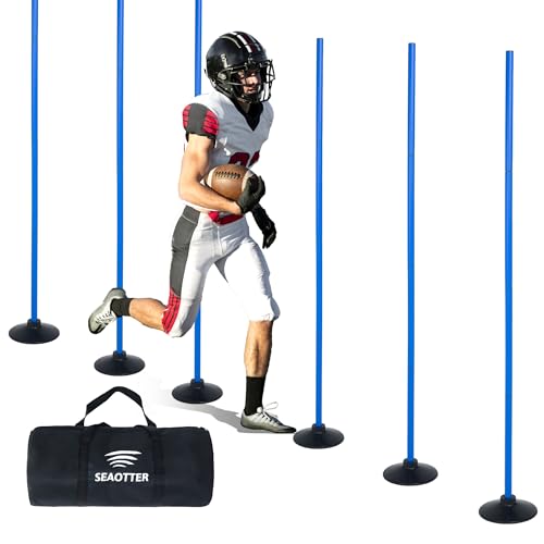 SEAOTTER Soccer Agility Poles Set, 4/6/10 Pcs 6ft Detachable Sports Trainning Speed Poles Slalom Poles with Rubber Base, Agility Training Equipment for Football, Rugby, Basketball, Indoor & Outdoor - color: Blue, style: 6 Pack - 6ft