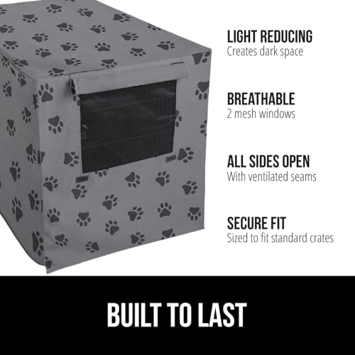 GORILLA GRIP Dog Crate Covers compatible with Amazon Basics Dog Crates, All Sides Open, Privacy Cover Fits 48" Wire Kennel, Breathable Mesh Windows, Light Reducing Puppy Training Cage Topper, Gray Paw - color: Gray Black Paw, size: 48" X 30" X 33"
