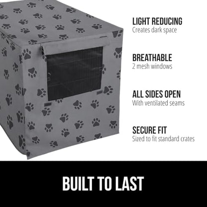 GORILLA GRIP Dog Crate Covers compatible with Amazon Basics Dog Crates, All Sides Open, Privacy Cover Fits 48" Wire Kennel, Breathable Mesh Windows, Light Reducing Puppy Training Cage Topper, Gray Paw - color: Gray Black Paw, size: 48" X 30" X 33"