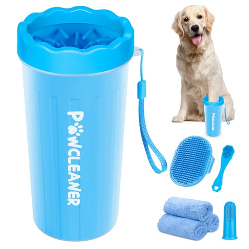Professional 7 in 1 Dog Paw Cleaner for Dogs & Cats - Includes 1 Portable Paw Washer, 1 Bath Brush, 2 Dog Toothbrushes and 3 Absorbent Towels Note: Fits Paws 2.5 to 3.5 Inches Wide (Large, Blue) - color: Blue, size: Large